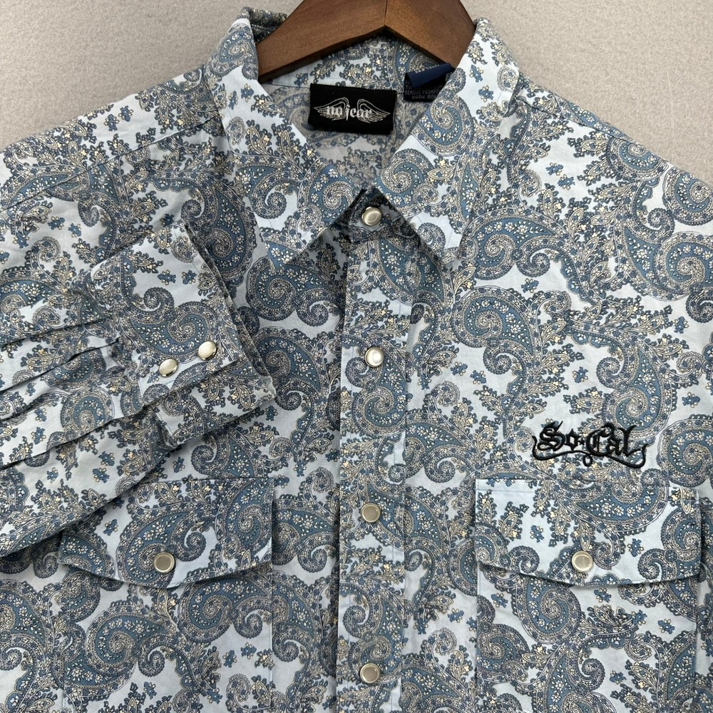 VTG No Fear Paisley Western SoCal Embroidered Long Sleeve Shirt Pearl Snaps SZ L